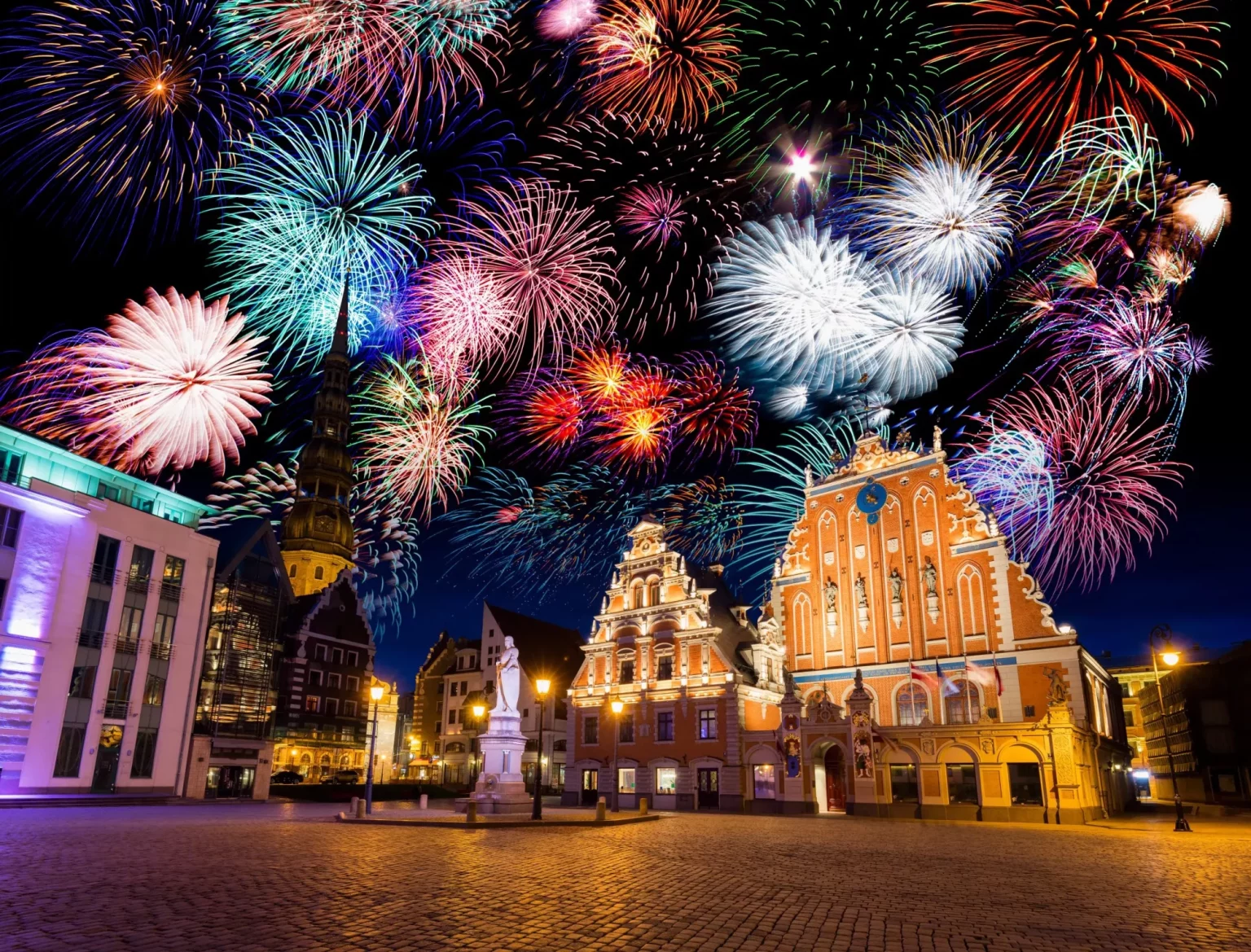 Riga Old Town square with the House of the Blackheads at night