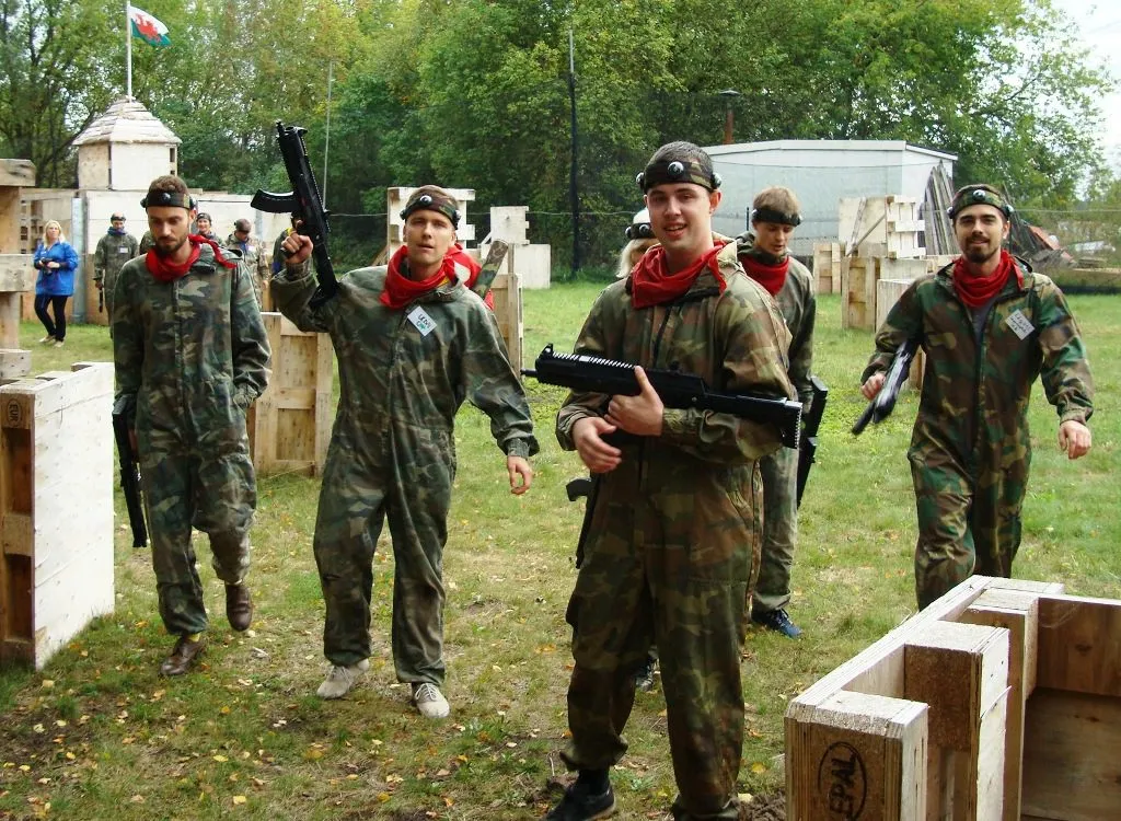 Stag party after outdoor laser tag